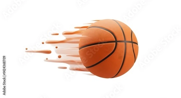Fototapeta Flying Basketball with Motion Trail on White Background
