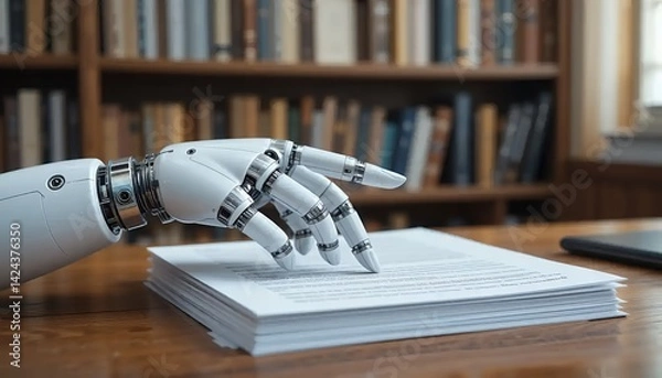 Fototapeta Robot hand on paperwork