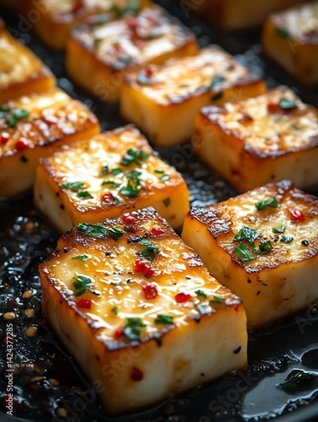 Obraz Pan-fried Tofu Bites Close-up