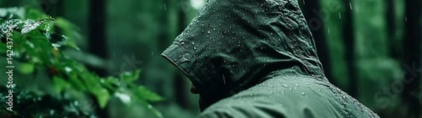 Obraz Person in Rain Jacket Forest