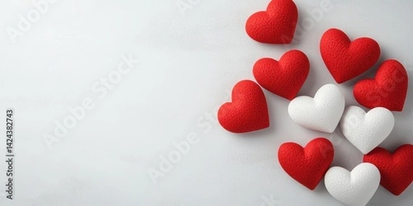 Fototapeta valentines day postcard, vibrant dia dos namorados postcard with bold red and white contrast, d layered hearts, and ample space for a message