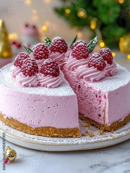 Obraz Pink Christmas Cheesecake Sliced