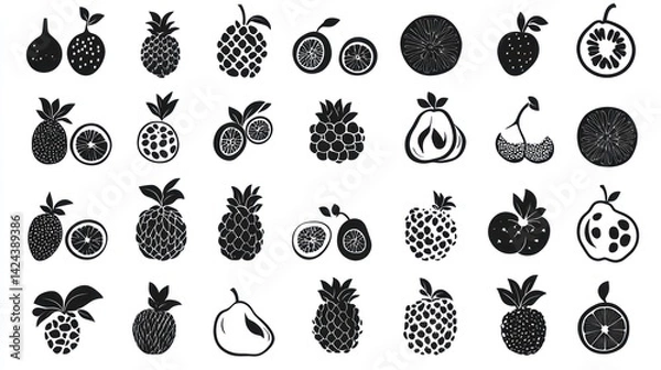 Fototapeta Tropical fruit icons; design elements; white background; website, app use