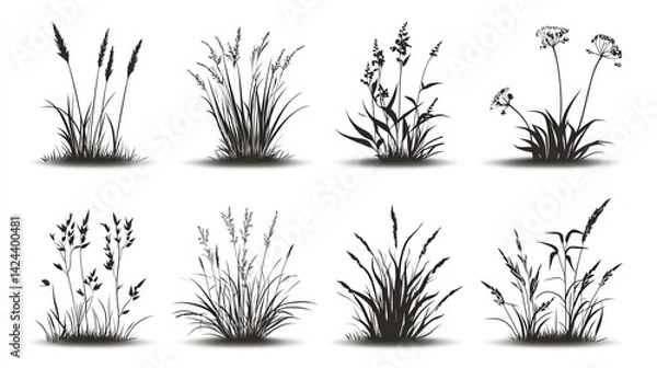 Obraz Wildflower silhouettes, meadow plants, nature background, design elements (1)