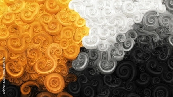 Fototapeta Golden Swirl Abstract Pattern with Black and White Spiral Textures.