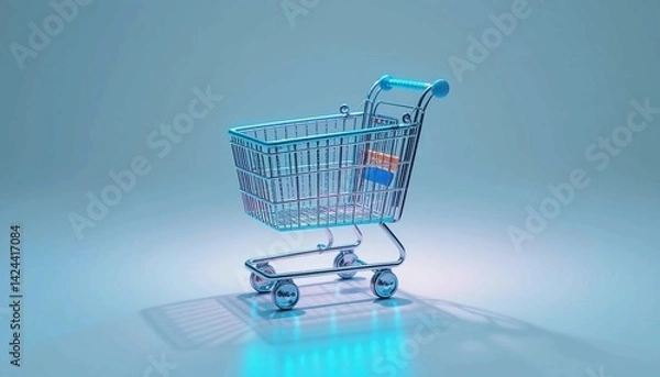 Obraz Futuristic Glowing Shopping Cart Icon for E-Commerce Business Marketing – AI Digital Retail Graphic for Online Sales and Branding Success
