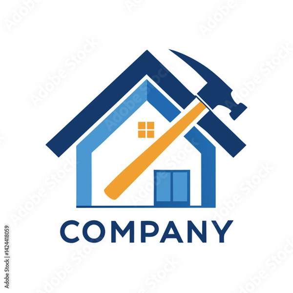 Obraz Home Improvement Logo with Hammer and House Icon