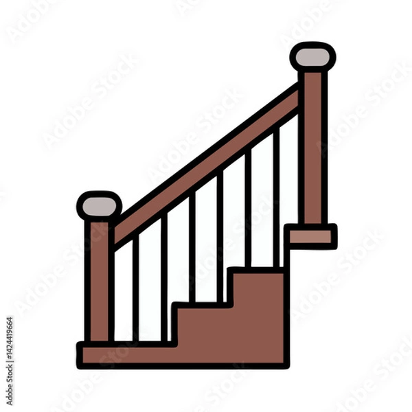 Obraz Illustration of wooden staircase with handrail on black background