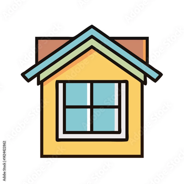 Fototapeta Colorful Cartoon House with Window Illustration on Black