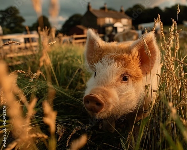 Obraz Piglet in Field at Sunset