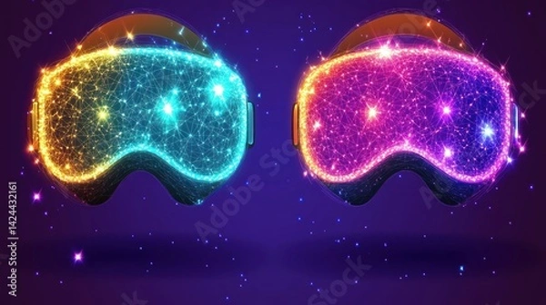 Obraz VR headsets, futuristic, glowing, digital, abstract background