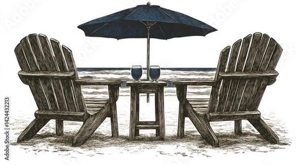 Obraz Beachside Dining Chairs, Drinks, Beach, Calm Seascape