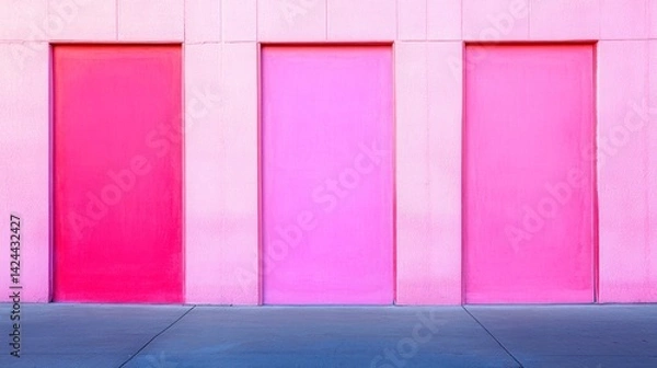 Obraz Pink building facade with three doors; urban setting; vibrant colors