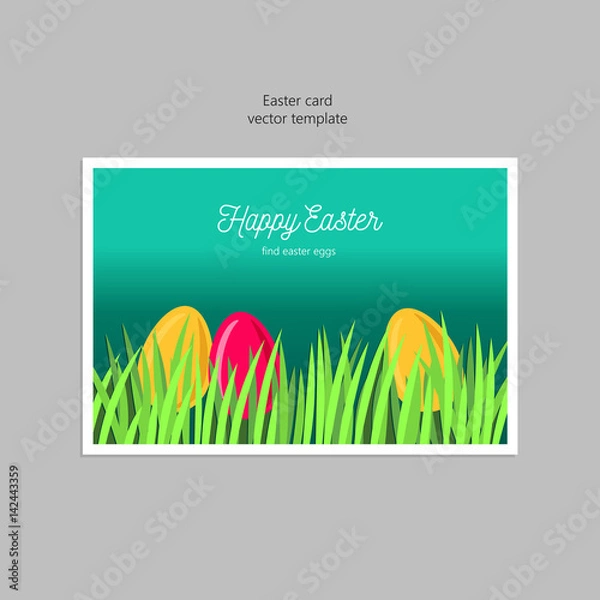 Obraz Greeting card with Easter eggs in the grass