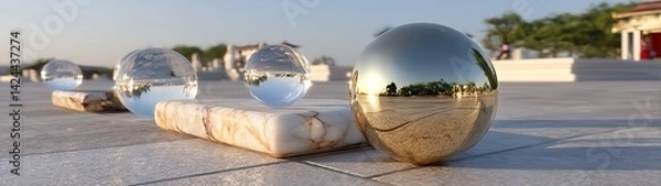 Obraz Polished Spheres on Paved Area