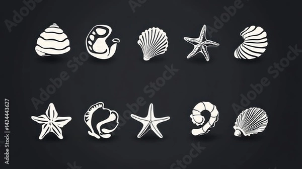 Fototapeta Seashells starfish icons ocean background design