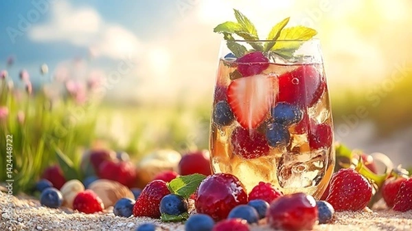 Obraz Refreshing Fruit Drink Sunset Meadow