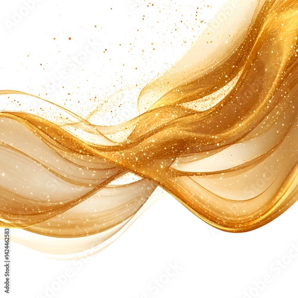 Obraz Abstract Golden Wave With Sparkles On White Background