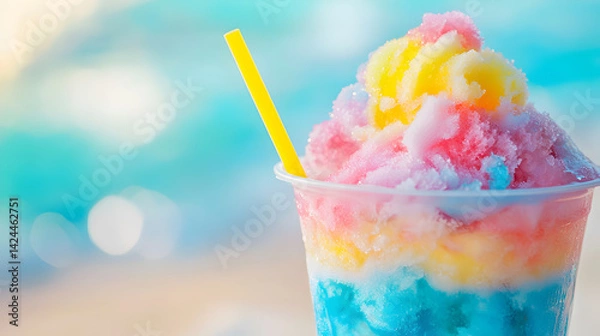 Fototapeta A colorful ice cream with a yellow straw in it