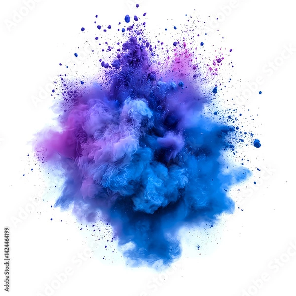 Obraz Abstract Powder Splatted. Blue Powder Explosion. Colored Cloud. Colorful Dust Explode. Paint Holi On White Background