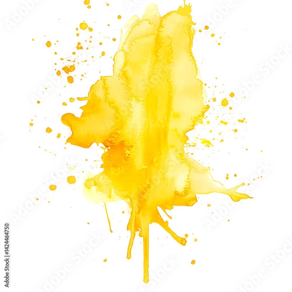 Obraz Abstract Yellow Color Painting Illustration - Watercolor Splashes Or Stain On White Background