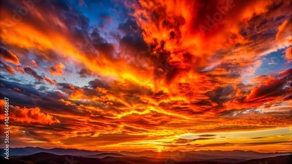 Obraz A Bold Sunset Sky with Intense Reds, Oranges, and Vibrant Colors

