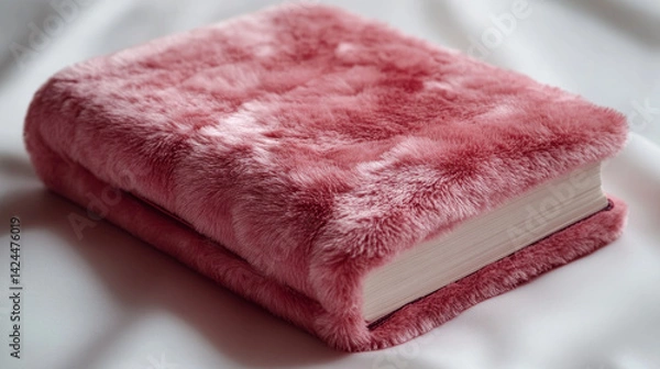 Obraz Pink plush-covered notebook presented on a white background