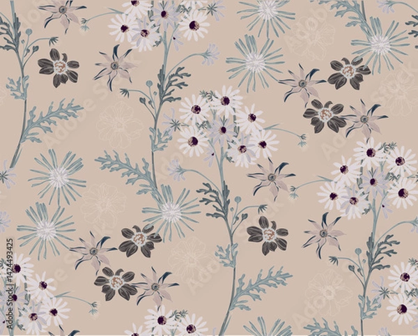 Fototapeta Colorful flower seamless pattern for fabric, wrapping paper and prints	