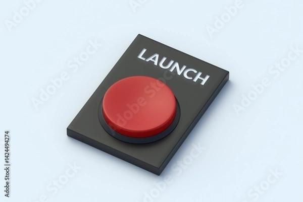 Fototapeta Launch word on red button on black background. Nuclear weapons. Start new business. 3d render