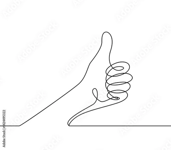 Fototapeta Continuous one line drawing of hand showing thumb up. Vector illustration isolated on white background