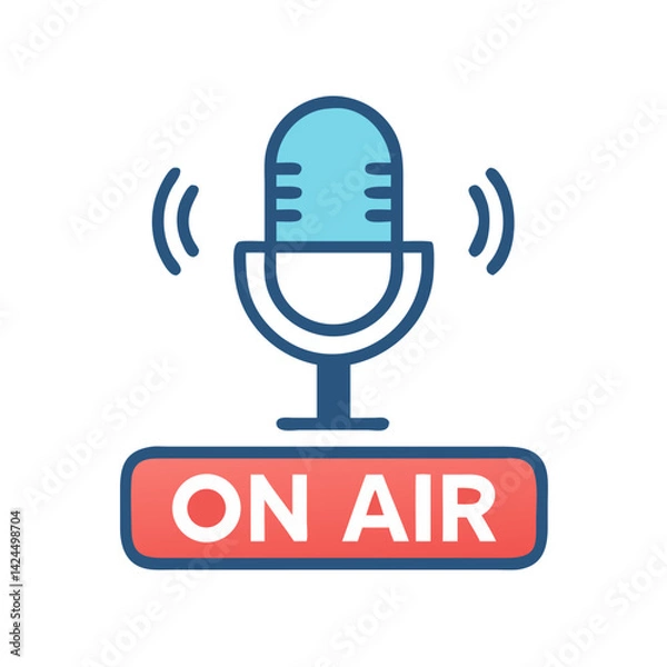 Fototapeta Microphone with On-Air Icon Representing Live Content Broadcasting and Streaming
