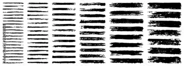 Obraz set of grunge black paint, ink brush strokes. brush collection isolated on white background. Trendy brush stroke for black ink paint,grunge backdrop, dirt banner,watercolor design and dirty texture