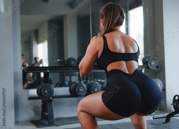 Obraz Fit woman performing a goblet squat at the gym, focusing on glute and leg muscle development