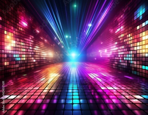 Fototapeta abstract dance party background shiny disco wall flashing light