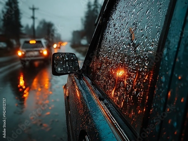 Obraz Rainy Night Drive; Wet Car Window