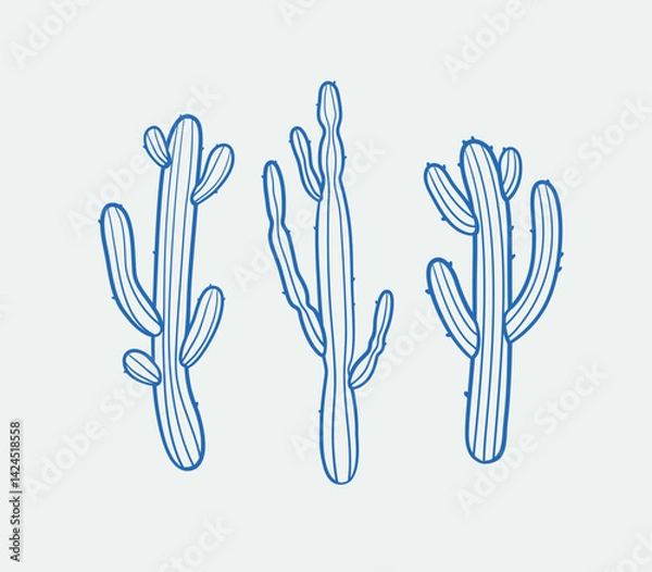 Fototapeta Hand-drawn cacti Illustrations. Line art, ink, minimalist style. Vector illustration. Summer collection.
