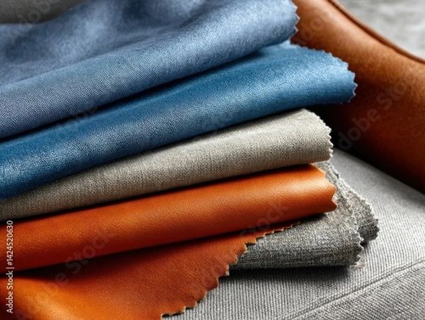 Fototapeta Textiles in various colors arranged on a table