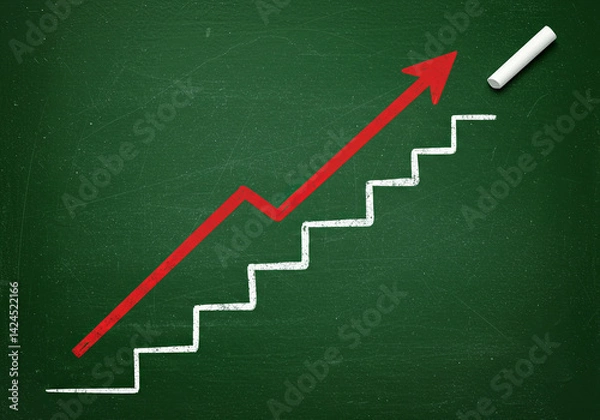Obraz chalkboard design showing progress with red arrow