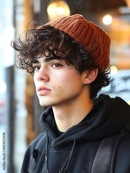Obraz Teenage Boy in Knitted Hat