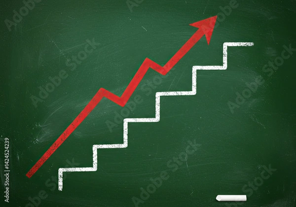 Obraz growth and success symbol using chalk arrow and stairs