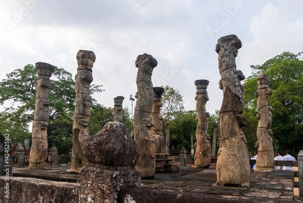 Fototapeta Nissanka Latha Mandapaya, unique stone-pillared pavilion in ancient Polonnaruwa, Sri Lanka, open-air shrine