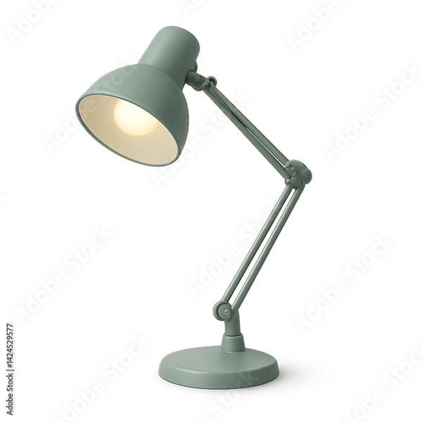 Fototapeta Adjustable matte sage-green desk lamp with diffused LED, isolated