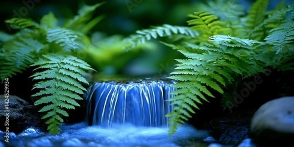 Obraz Tranquil Waterfall, Ferns, Nature