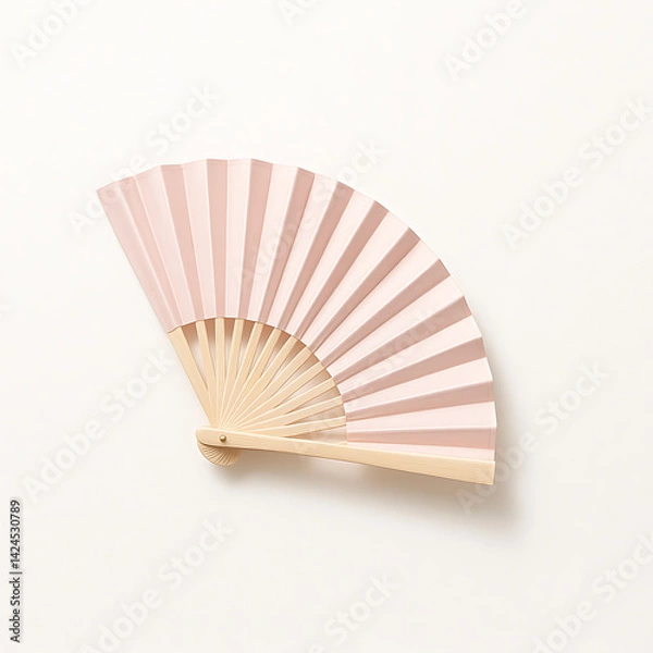 Fototapeta Soft pink half-open silk hand fan isolated on white background