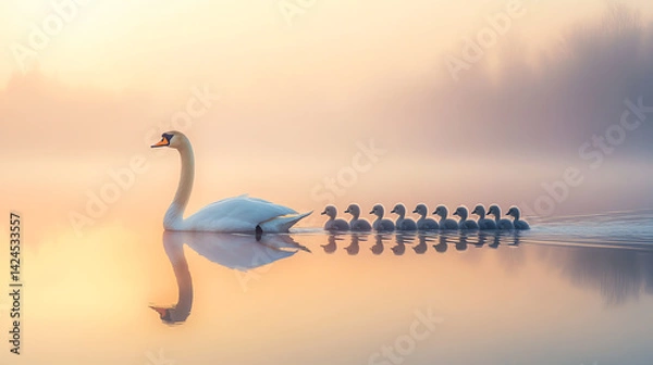 Obraz swan family, AI generated