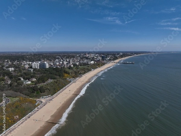 Obraz aerial view of Bournemouth beach in the sunshine april 2025