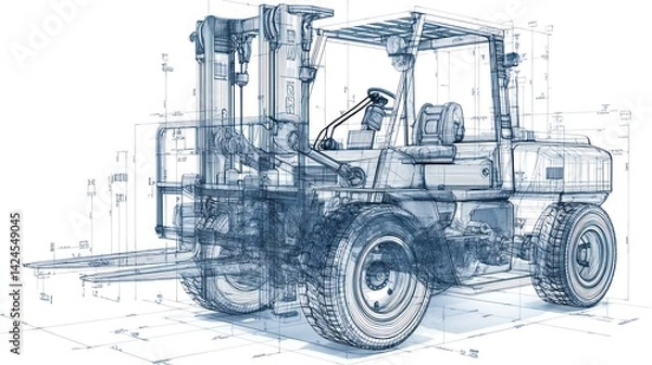 Fototapeta Technical blueprint of a heavy-duty forklift.