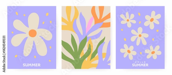 Obraz A contemporary spring-summer design set featuring abstract leaves, plants, and floral elements in a clean, minimalist style. Perfect for templates used in events, promotions, branding, banners,posters