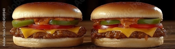 Obraz Two Burgers on Wooden Table