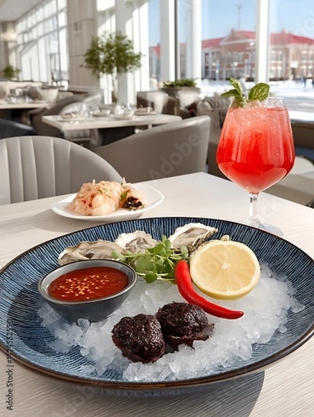 Obraz Seafood appetizers restaurant winter view